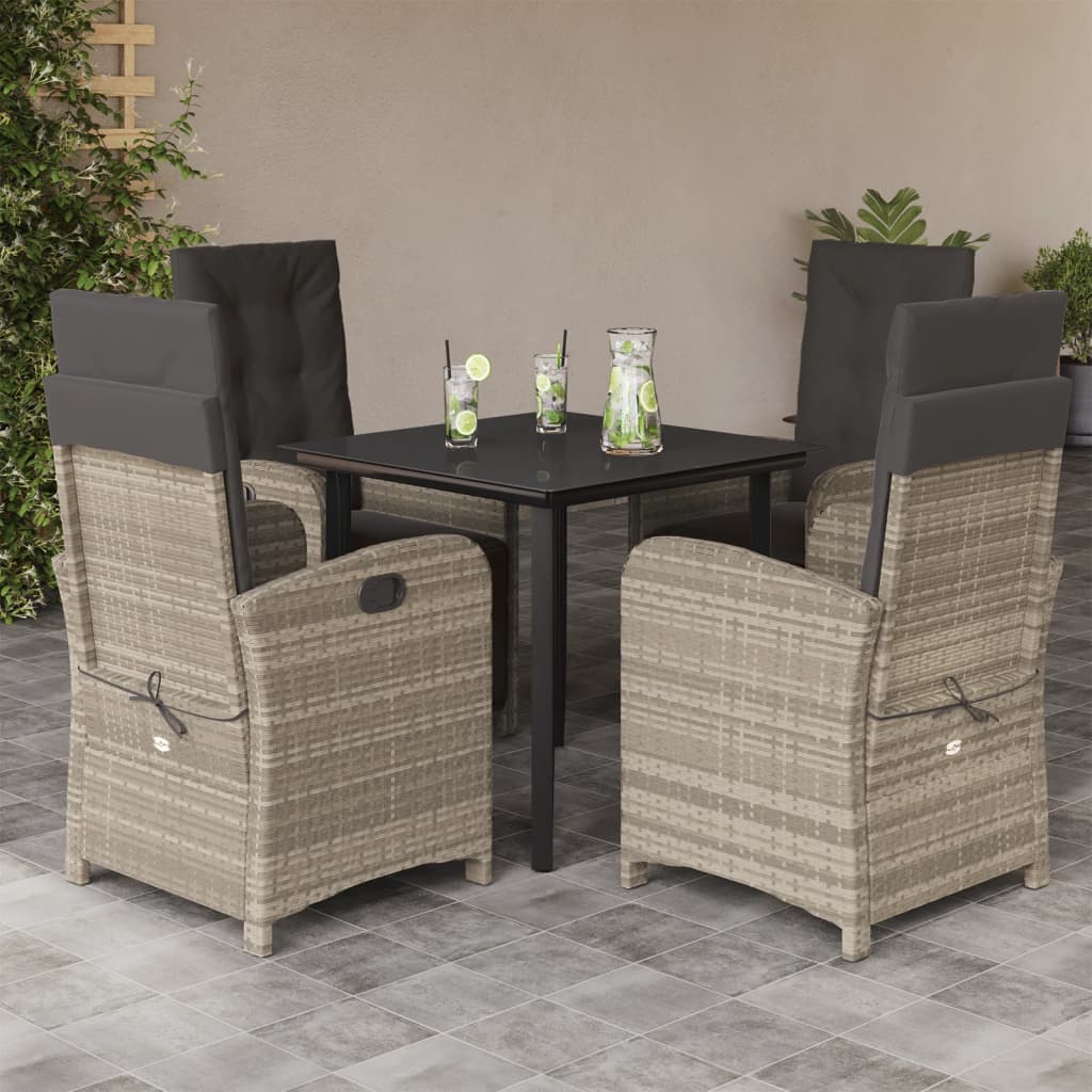5-tlg. Garten-Essgruppe mit Kissen Hellgrau Poly Rattan